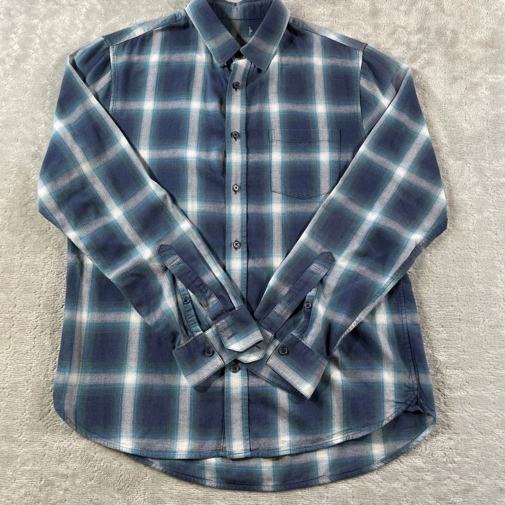 VINCE Shirt‎ Mens Medium Blue Plaid Long Sleeve Office Peppy Luxury Casual
